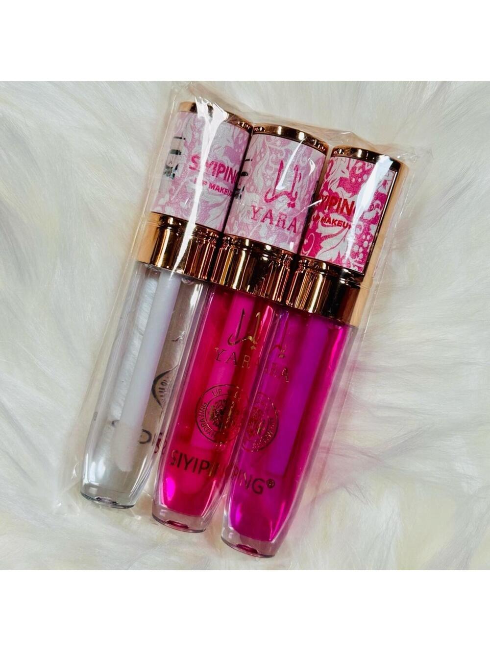 Yara Pink Purple Clear Lip Gloss Trio Set Shiny Gloss Makeup Beauty 3 Pack - Picture 1 of 2